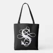 Zwart-wit Swirly Flourish Initiaal Monogram Draagtas (Achterkant)
