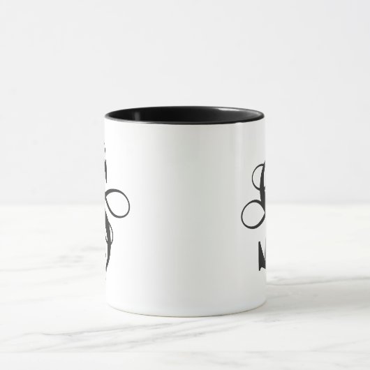 Zwart-wit Swirly Flourish Initiaal Monogram Mok (Midden)