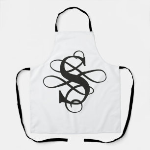 Zwart-wit Swirly Flourish Initiaal Monogram Schort