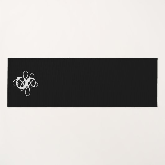 Zwart-wit Swirly Initiaal Monogram Yogamat (Voorkant (horizontaal))