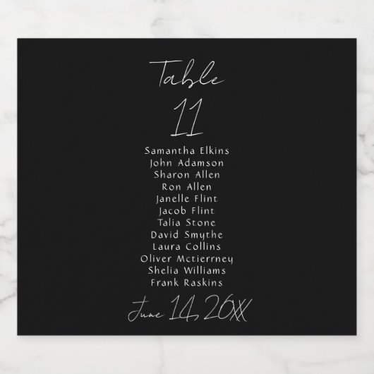 Zwart-wit Tafelnummer Bruiloft Sparkling Wijnetiket (Enkel label)