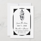 Zwart & Wit Tall Floral Modern Save the Date Kaart (Voorkant)