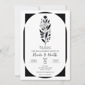 Zwart Wit Tall Floral Modern Verloving Kaart (Voorkant)