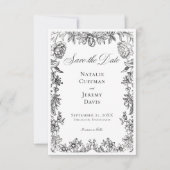 Zwart & Wit Tapijt Bloemen Huwelijk Save The Date (Voorkant)