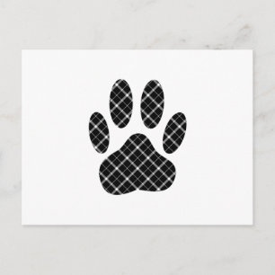Zwart-wit Tartan Dog Paw Afdrukken Briefkaart