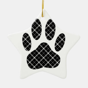 Zwart-wit Tartan Dog Paw Afdrukken Keramisch Ornament