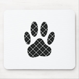 Zwart-wit Tartan Dog Paw Afdrukken Muismat