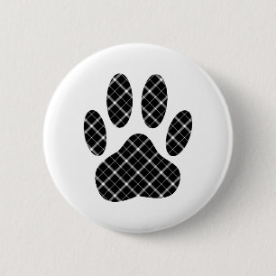Zwart-wit Tartan Dog Paw Afdrukken Ronde Button 5,7 Cm