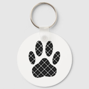 Zwart-wit Tartan Dog Paw Afdrukken Sleutelhanger