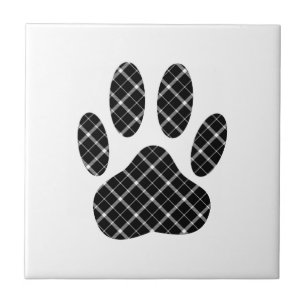 Zwart-wit Tartan Dog Paw Afdrukken Tegeltje