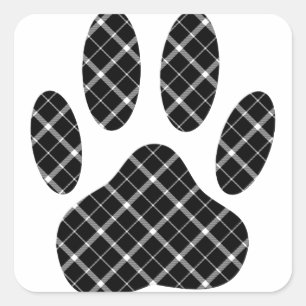 Zwart-wit Tartan Dog Paw Afdrukken Vierkante Sticker