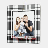 Zwart-wit Tartan Foto Ornament (Links)