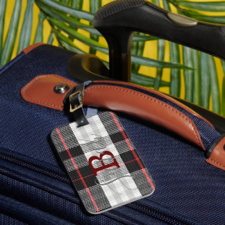 Zwart-wit Tartan Gecontroleerde monogram Naam Bagagelabel