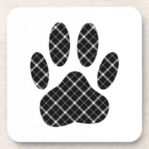 Zwart-Wit Tartan Hond Pootafdruk Onderzetter