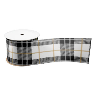 Zwart-wit Tartan Plaid Satijnen Lint