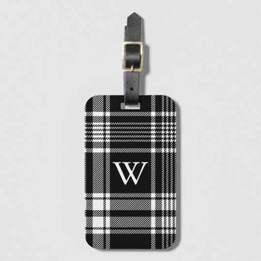 Zwart-wit Tartan Pset Bagagelabel (Voorkant (verticaal))