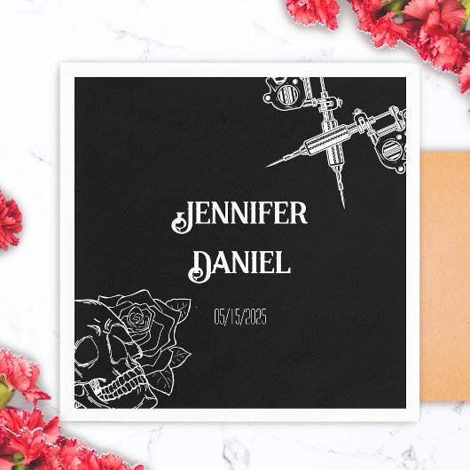 Zwart-wit Tattoo bruiloft Servet