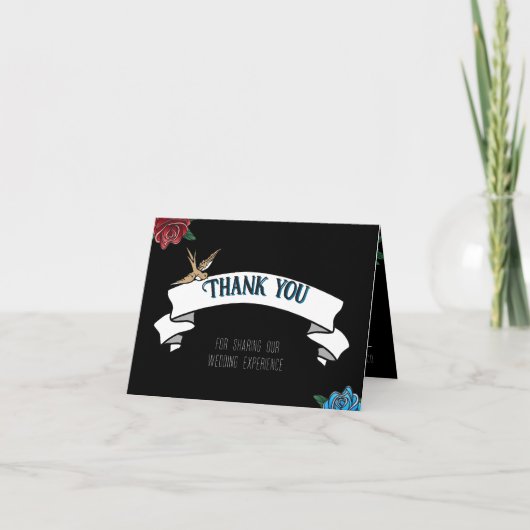 Zwart-wit Tattoo Old School Invitation Bedankkaart (Voorkant)