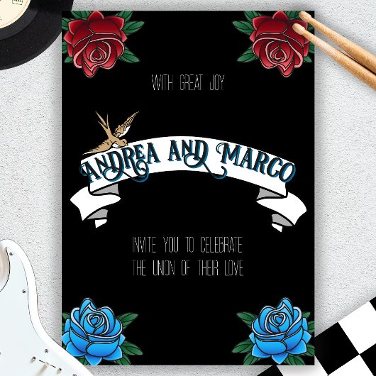 Zwart-wit Tattoo Old School Invitation Kaart