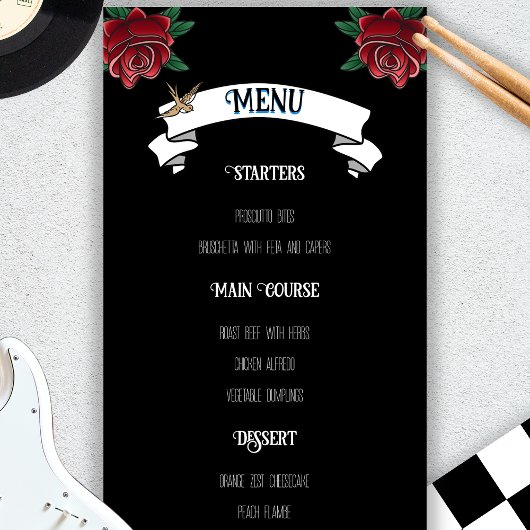 Zwart-wit Tattoo Rockabilly Wedding Menu