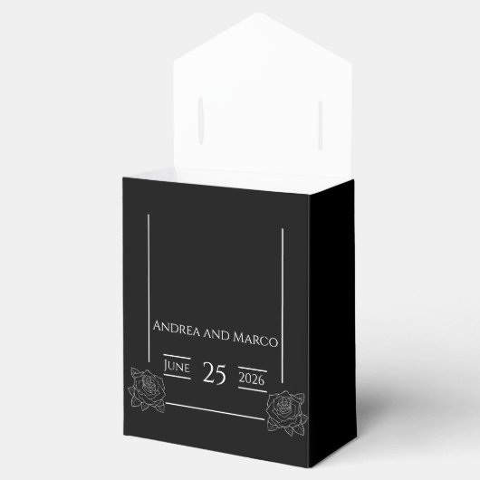 Zwart-wit Tattoo Roos bruiloft uitnodiging Bedankdoosjes (Geopend)