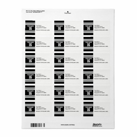 Zwart wit team Jersey Etiket (Full Sheet)