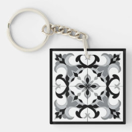 Zwart-wit Tegel in Spaanse stijl Sleutelhanger