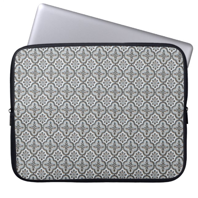  zwart-wit  Tegel patroon Laptop Sleeve (Voorkant)