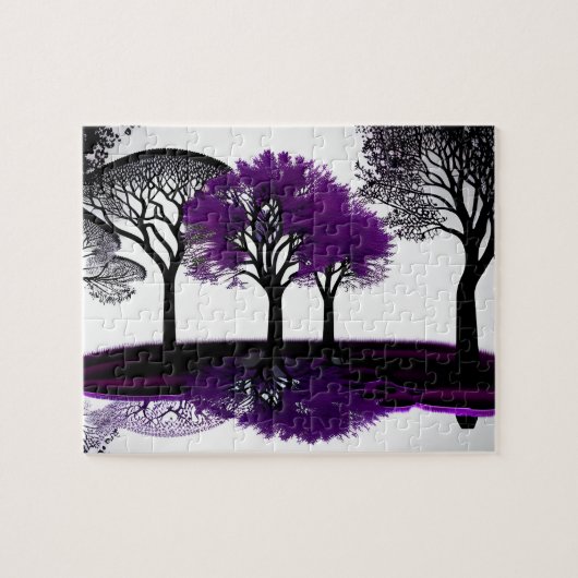 Zwart-wit tekening met Crazy Paarse Tree Legpuzzel (Horizontaal)
