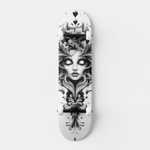Zwart & wit tekening van een vrouw skateboard