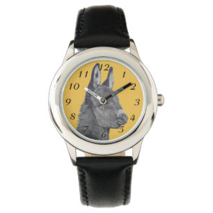 Zwart-wit tekening van schattige ezel horloge