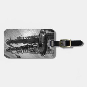 Zwart-wit tenorsaxofoon aanpasbaar bagagelabel