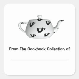 Zwart-wit theepot gepersonaliseerde boekenplaat vierkante sticker