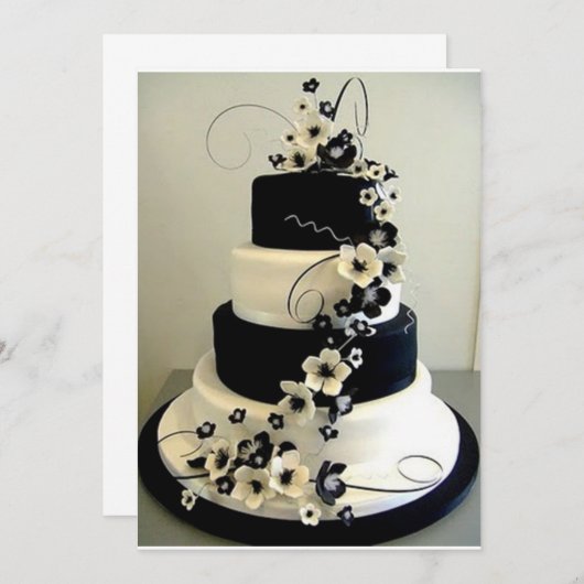 ZWART/WIT THEMATISCHE TROUWTAART UITNODIGING (Voorkant / Achterkant)