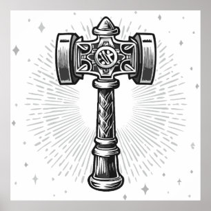 Zwart-wit Thor's Hamer Mjolnir Poster
