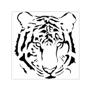 Zwart-wit Tiger Gezicht Strepen Silhouet Zelfinktende Stempel