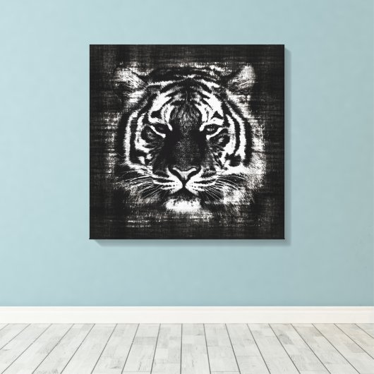 Zwart-wit Tiger Verpakt Canvas (Insitu (Houten vloer))
