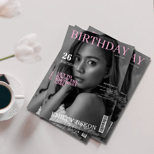 Zwart-wit tijdschrift omslag foto 26e verjaardag kaart