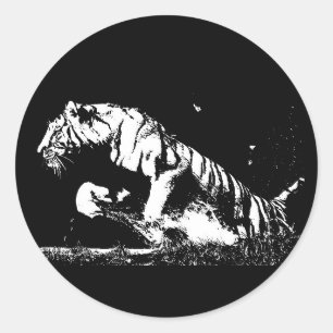 Zwart Wit Tijger Pop Art Ronde Sticker