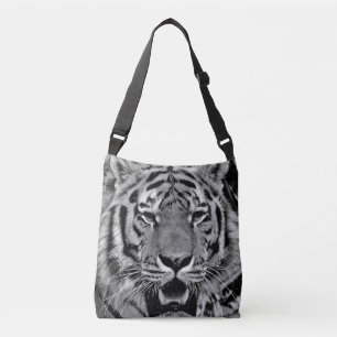 Zwart-wit tijgergezicht crossbody tas