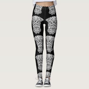Zwart-wit Tiki masker Leggings