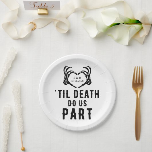 Zwart Wit Til Death Do us Part Skelet Bruiloft Papieren Bordje (Huwelijk)