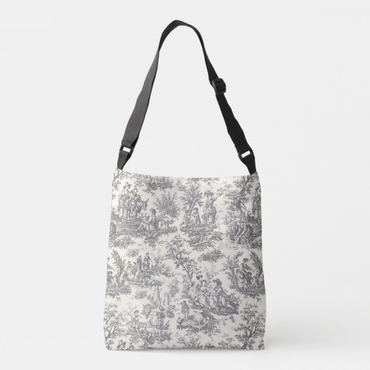 zwart-wit Toile de Jouy bedrukt Crossbody Tas (Achterkant)