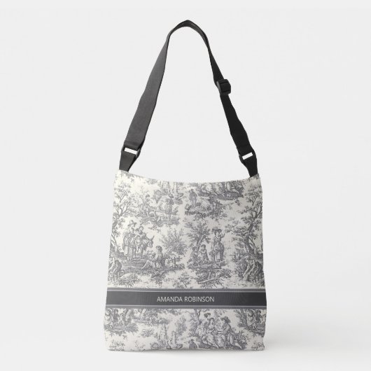  zwart-wit Toile de Jouy bedrukt Crossbody Tas (Voorkant)