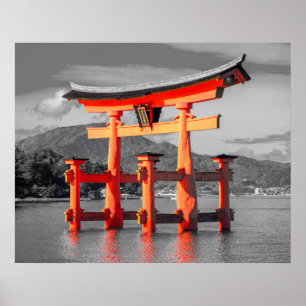Zwart wit Torii Gate Padoga Japan Afbeelding Poster