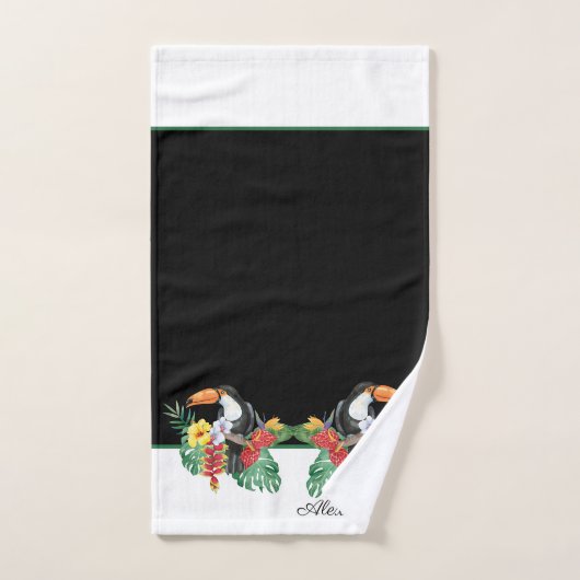 Zwart-wit toucan tropisch monogram Naam B Bad Handdoek (Handdoek)