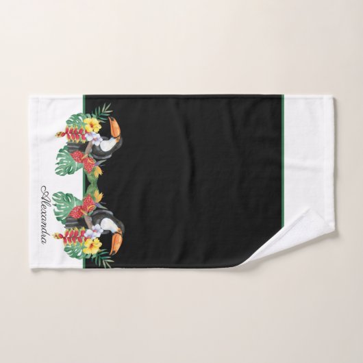 Zwart-wit toucan tropisch monogram Naam B Bad Handdoek (Handdoek)
