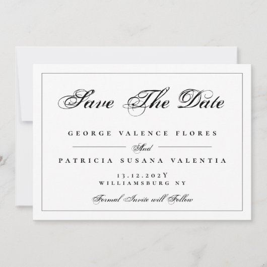 Zwart-wit, traditioneel elegant save the date (Voorkant)