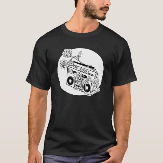 Zwart-wit Transvaal Daisy Boombox T-shirt (Voorkant)