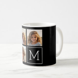 Zwart-wit trendy fotocollage met monogram koffiemok